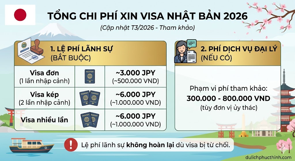Lệ ph&iacute; visa du lịch Nhật Bản 2026 cho người Việt Nam